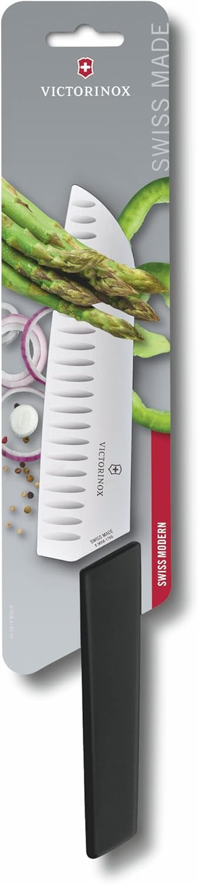 Victorinox 6.9053.17KB Swiss Modern Santoku Knife for General-Purpose Slicing, Dicing, Mincing, and Everything in between Fluted Edge Blade in Black, 6.7 Inches - Green image number 2
