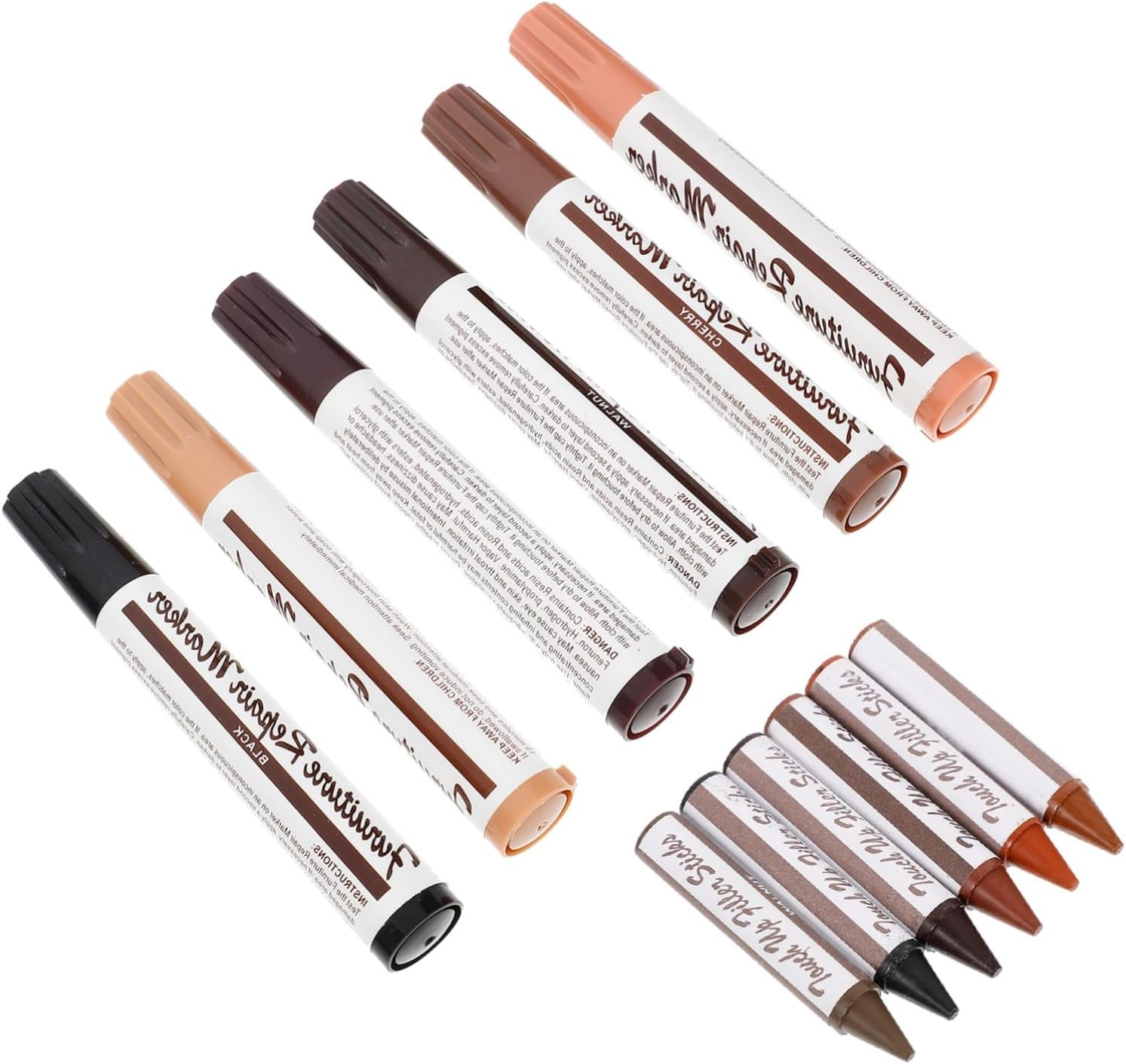 LALAFINA 12Pcs Wood Filler Floor Scratch Repair Kit Touch up Repair Pens Wood Stains Marker for Furniture Woodworking image number 1