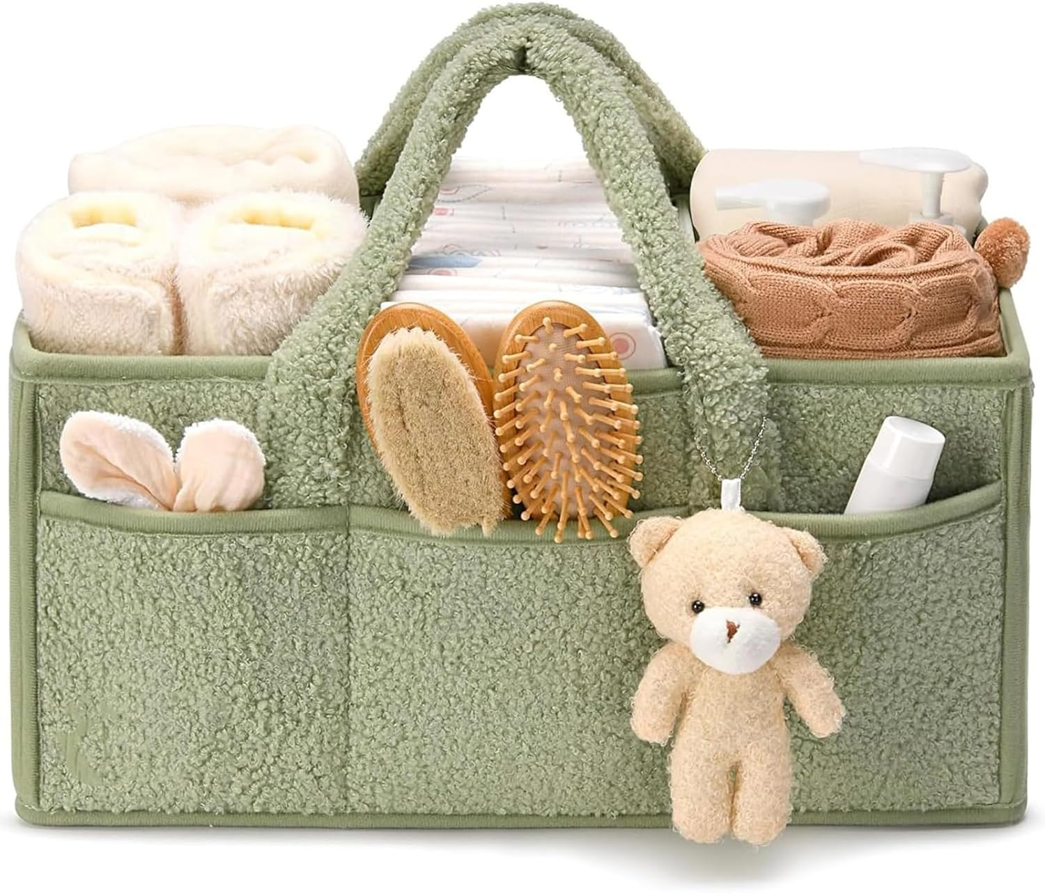 Baby Diaper Caddy Organizer, Portable Nursery Nappy Storage Basket for Diapers, Wipes and Baby Essentials (Green)