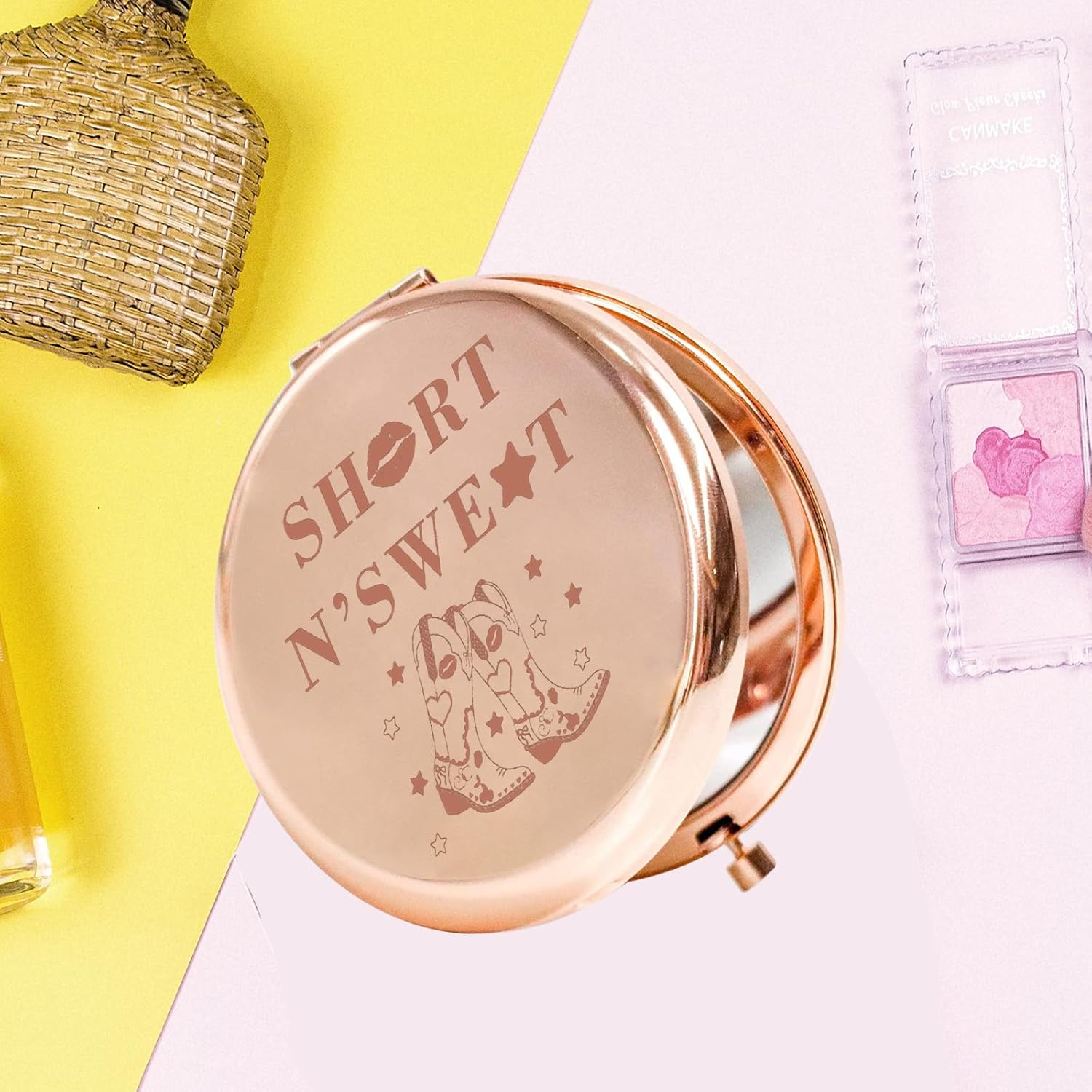 KEYCHIN Music Album Pocket Mirror Singer Fans Gifts Short N' Sweet Compact Makeup Mirror Music Song Merch (Sweet RG) image number 2