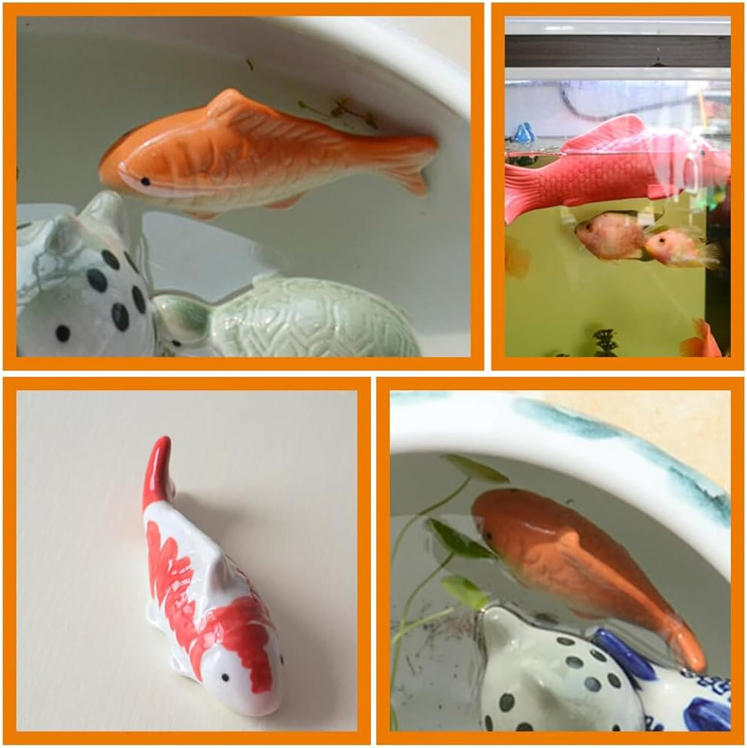 2Pcs Ceramic Floating Fish,Fake Aquarium Fish Figurine,Aquarium Floating Goldfish Koi Fish Floatable Figurines Realistic Fish Tank Fish,Tea Pet Decor,Pond Desktop Ornaments image number 1