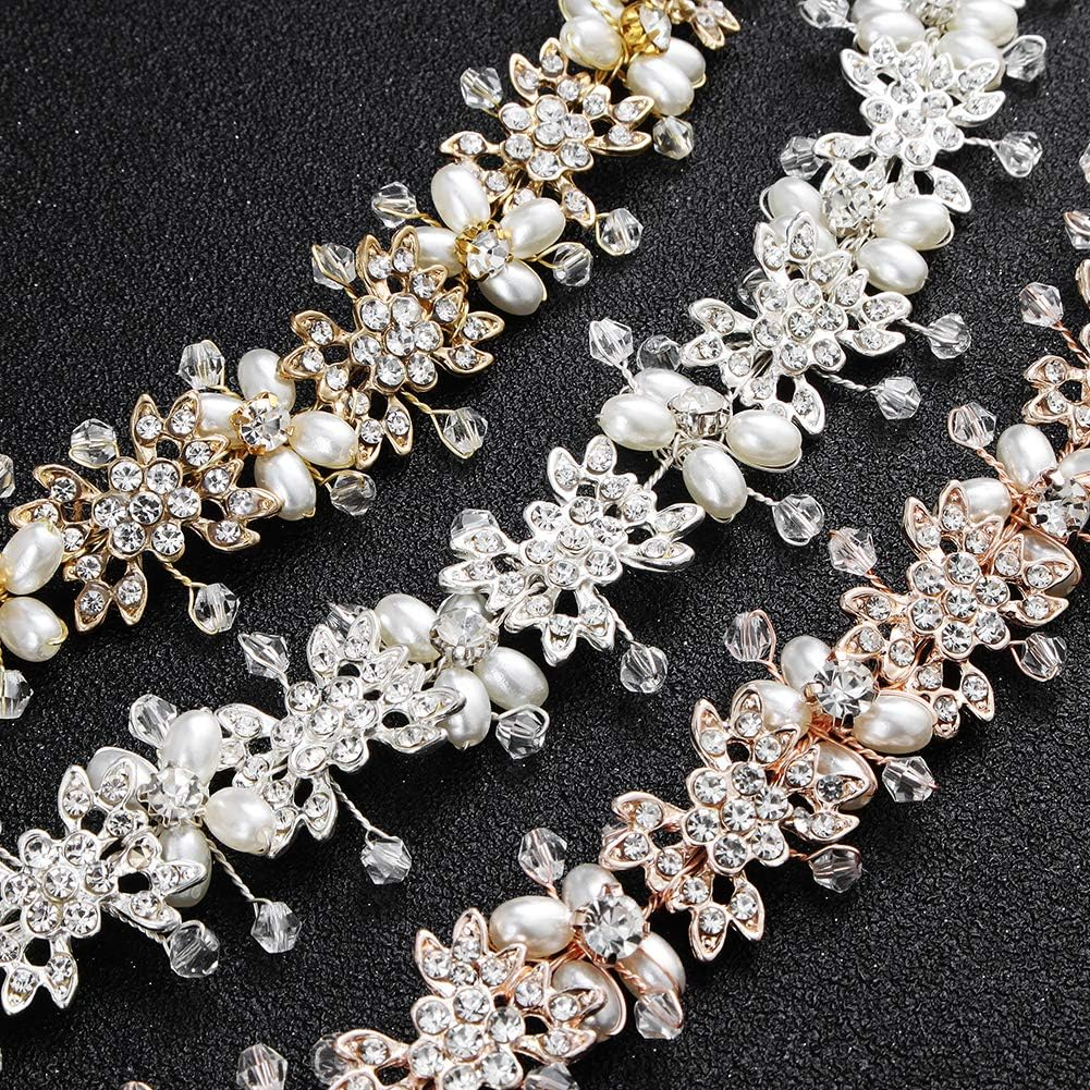 Ammei Silver Bridal Headpiece Flower Design Wedding Headband Bridal Hair Accessories (Silver) - Rose Gold image number 5