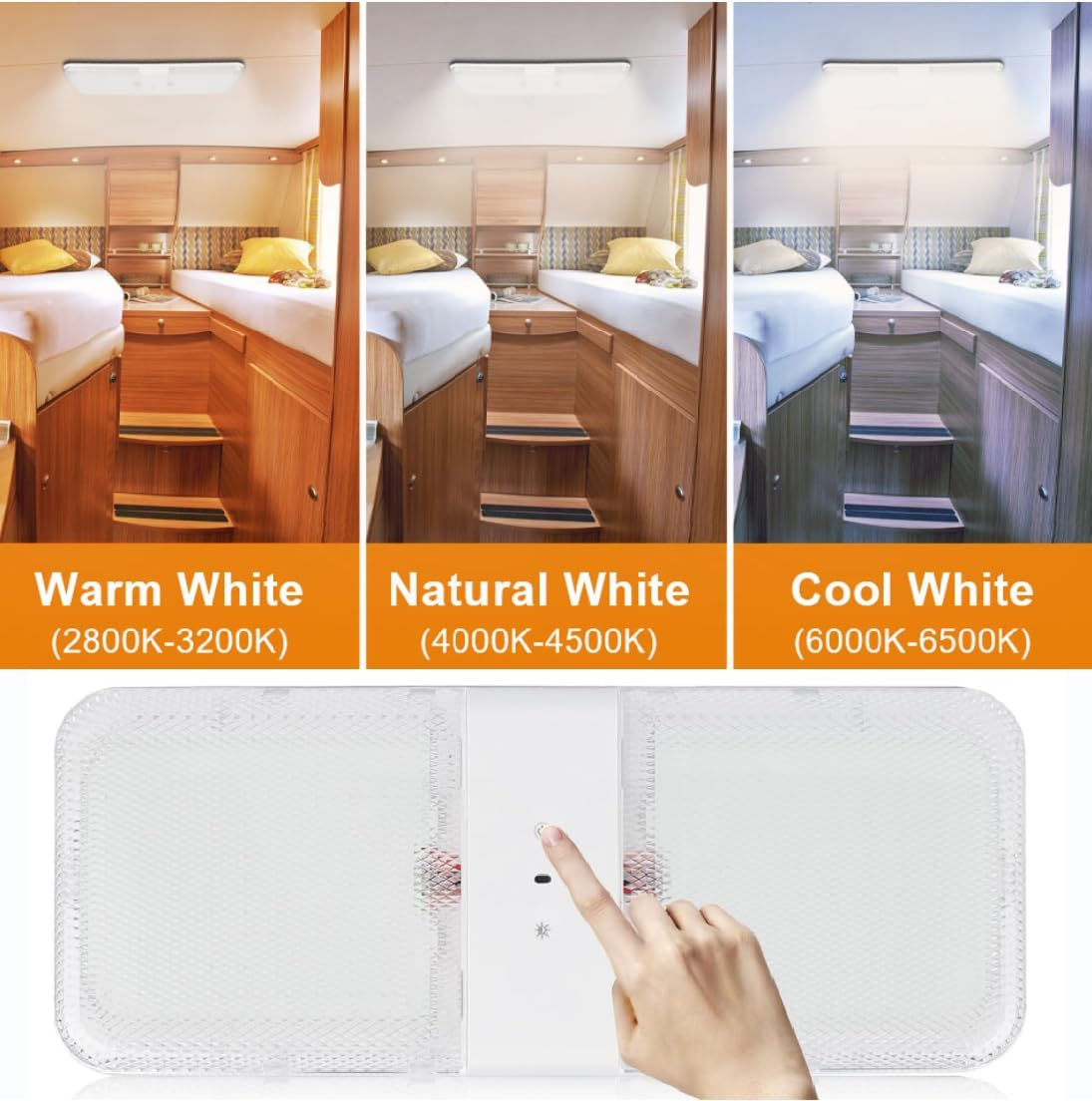 RV Lights Interior,1000 Lumens 3 Color Temp with Touch Dimming 12V LED Ceiling Downlights RV Interior Light Camper Light,For Caravan Camper Travel Trailer Sailboat Yacht Boat (2Pack) image number 2