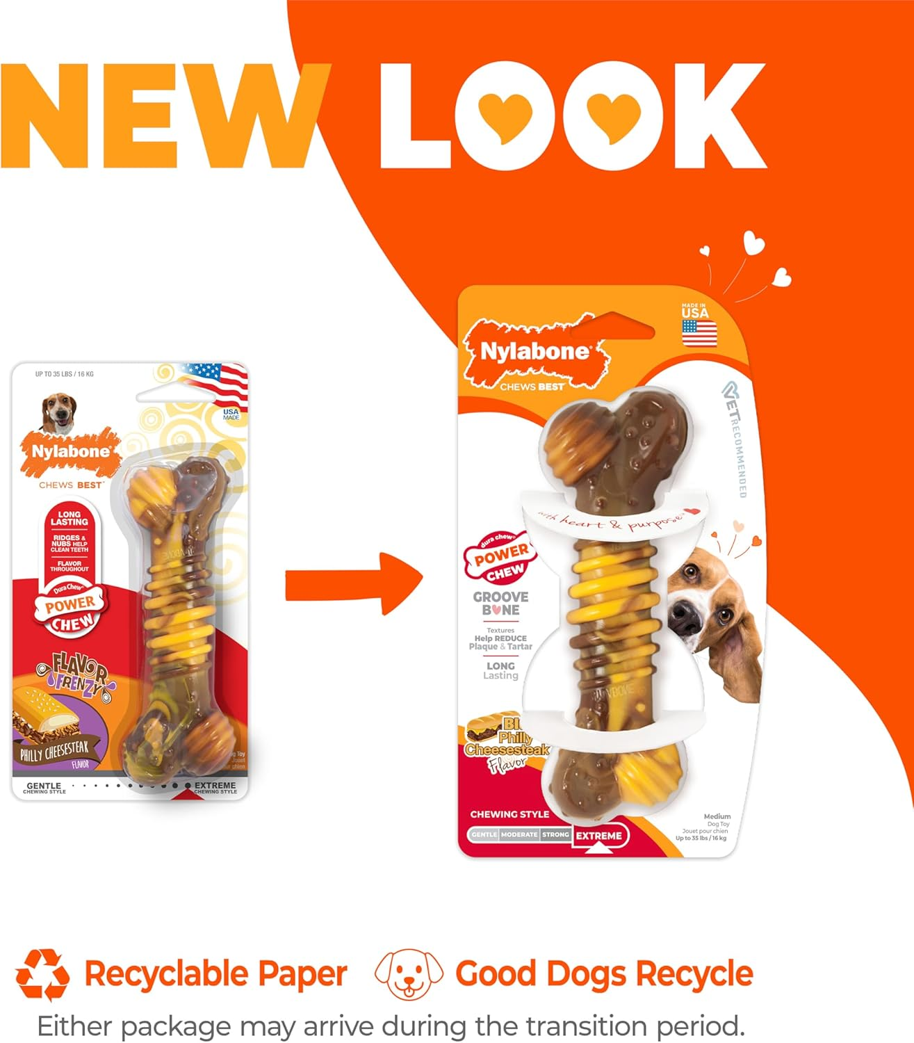 Nylabone Flavor Frenzy Power Chew Dog Toy Philly Cheesesteak Medium/Wolf,1 Count (Pack of 1) image number 2