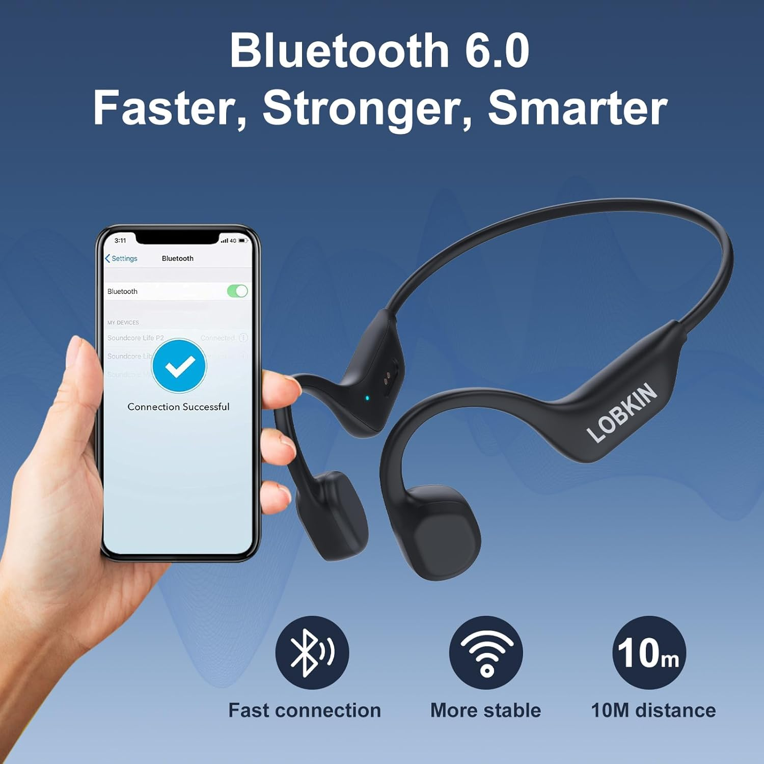 LOBKIN Bone Conduction Headphones, Open Wireless Bluetooth 6.0 with Magnetic IPX6 Waterproof Earphones Running Headphones, Ultra-Lightweight Sports Earbuds for Gym Workout Cycling - Blue image number 4