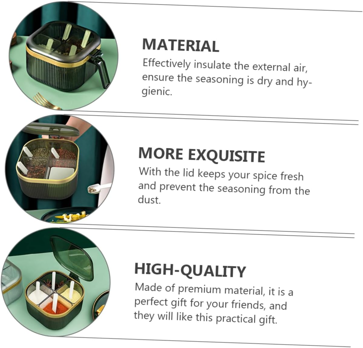 Hoement Seasoning Storage Box Pepper Salt Organizer for Kitchen Spice Box Spoon Condiment Container for Home Restaurant