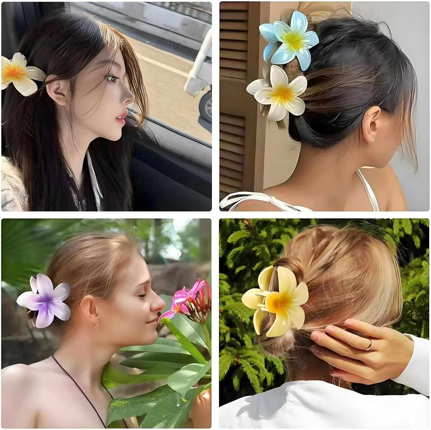 MYTOAU 8 Pack Claw Clips for Women,Hawaiian Plumeria Hair Accessories,Flower for Women,Nonslip Hair Girls, Large Claw Clips for for Wedding, Party, Vacation, Beach Decoration image number 2