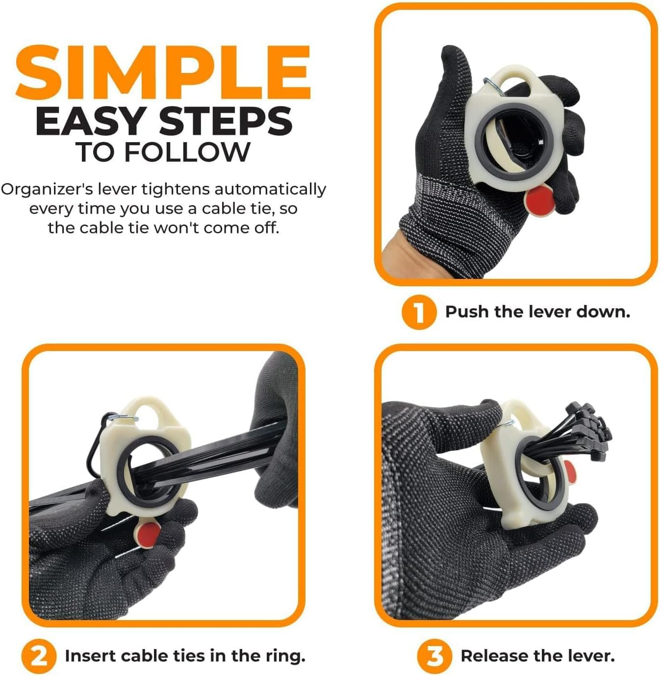 2 Pack Zip Tie Organizers, Portable Lightweight Cable Tie Holder, Reusable Plastic Cable Tie Storager, Safe Convenient Electrician Tool Home Gardening Outdoor(White) image number 3