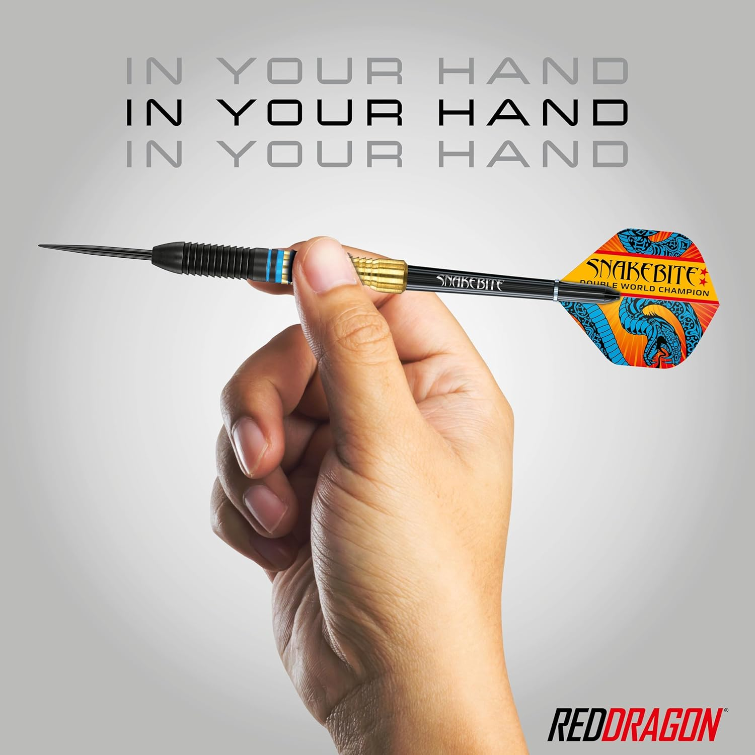 RED DRAGON Peter Wright Snakebite World Champion 2022 Darts Set - 21 Gram Brass Edition Including Flights and Stems image number 2