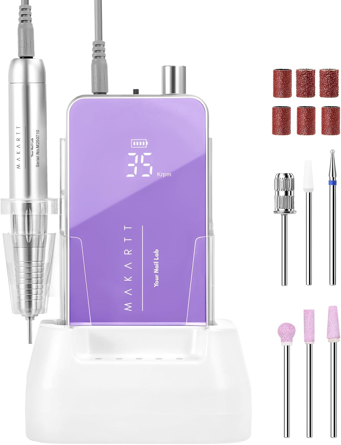 Makartt Electric Nail Drill - 35000RPM Rechargeable Efile with Coreless Motor, Nouvella Portable Nail Filer Machine for Acrylic Gel Removal with Drill Bits Set, Black