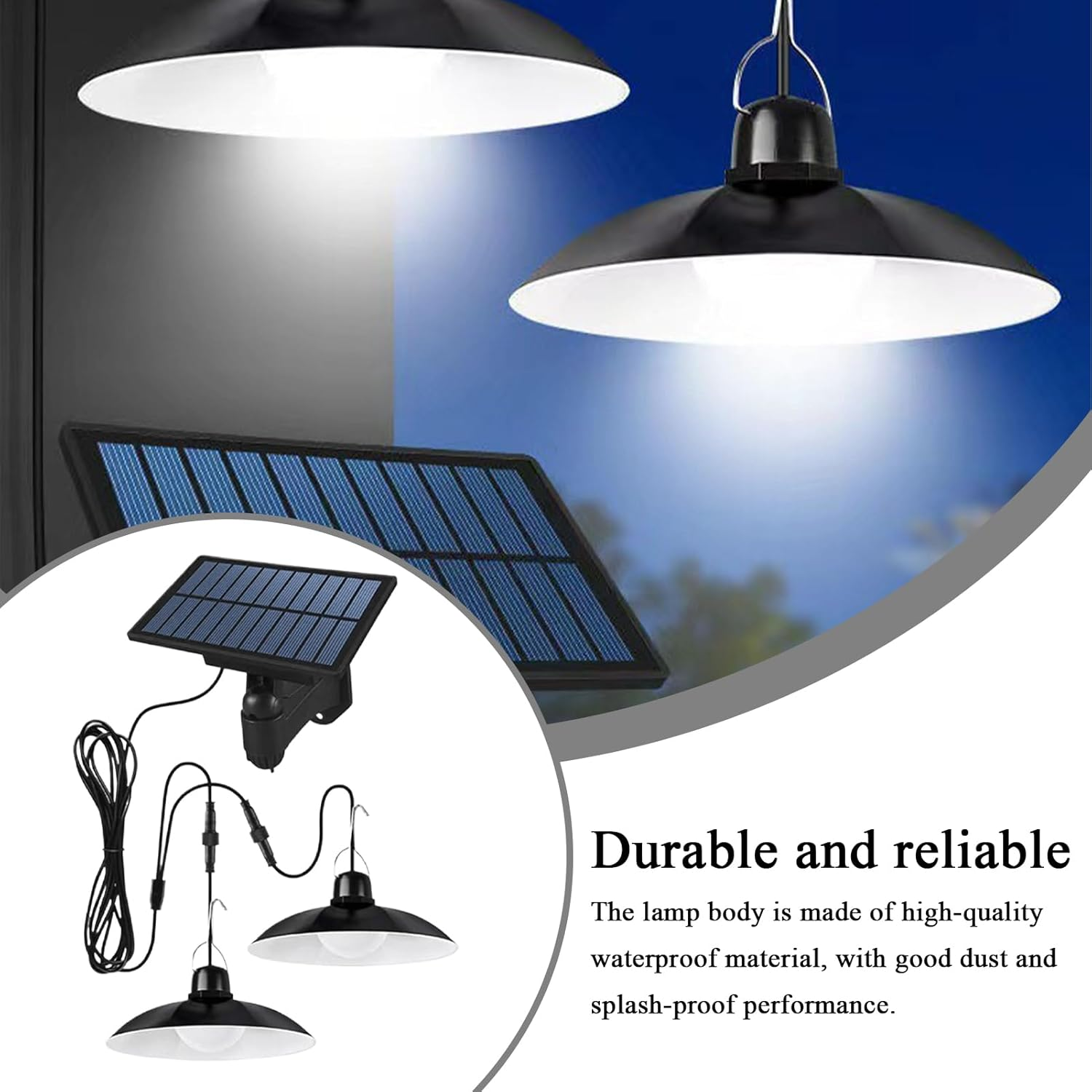 Solar Shed Light, Solar Pendant Lights Outdoor Indoor Garden Lamp, 2 Heads Porch Light, Hanging Chandelier Lights for Home, Barn, Garage, Gazebo Accessories and Decor - 01 image number 5