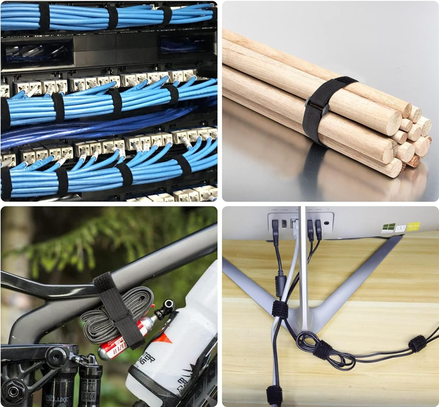 5M Hook and Loop Straps With25 Buckles, Adjustable Cable Straps, Free Cut Length, Reusable Nylon Securing Cord Ties for Organizer or Storage, 2CM Wide, Black