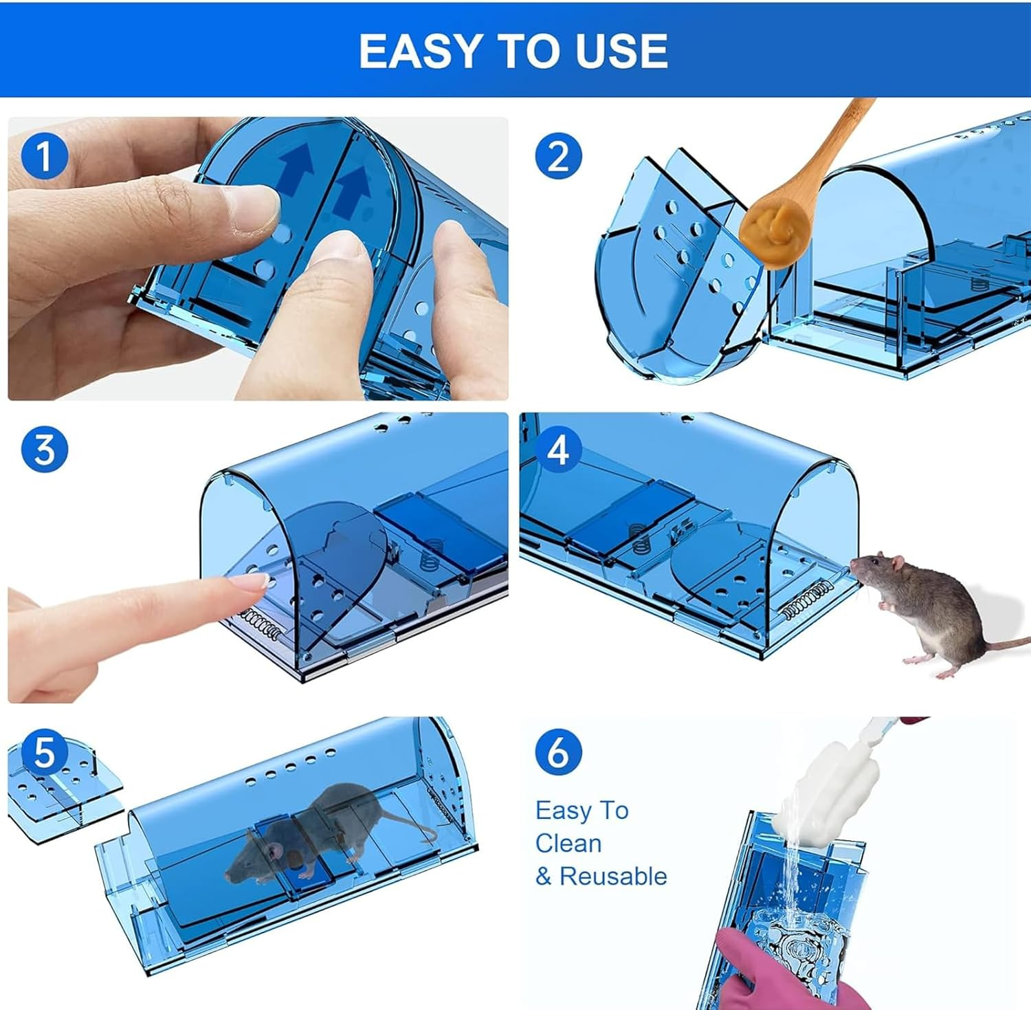 Weidllys Humane Mouse Trap | Catch and Release Mouse Traps That Work | Mice Trap No Kill for Mice/Rodent Pet Safe (Dog/Cat) Best Indoor/Outdoor Mousetrap Catcher Non Killer Small Capture Cage (Blue) image number 6