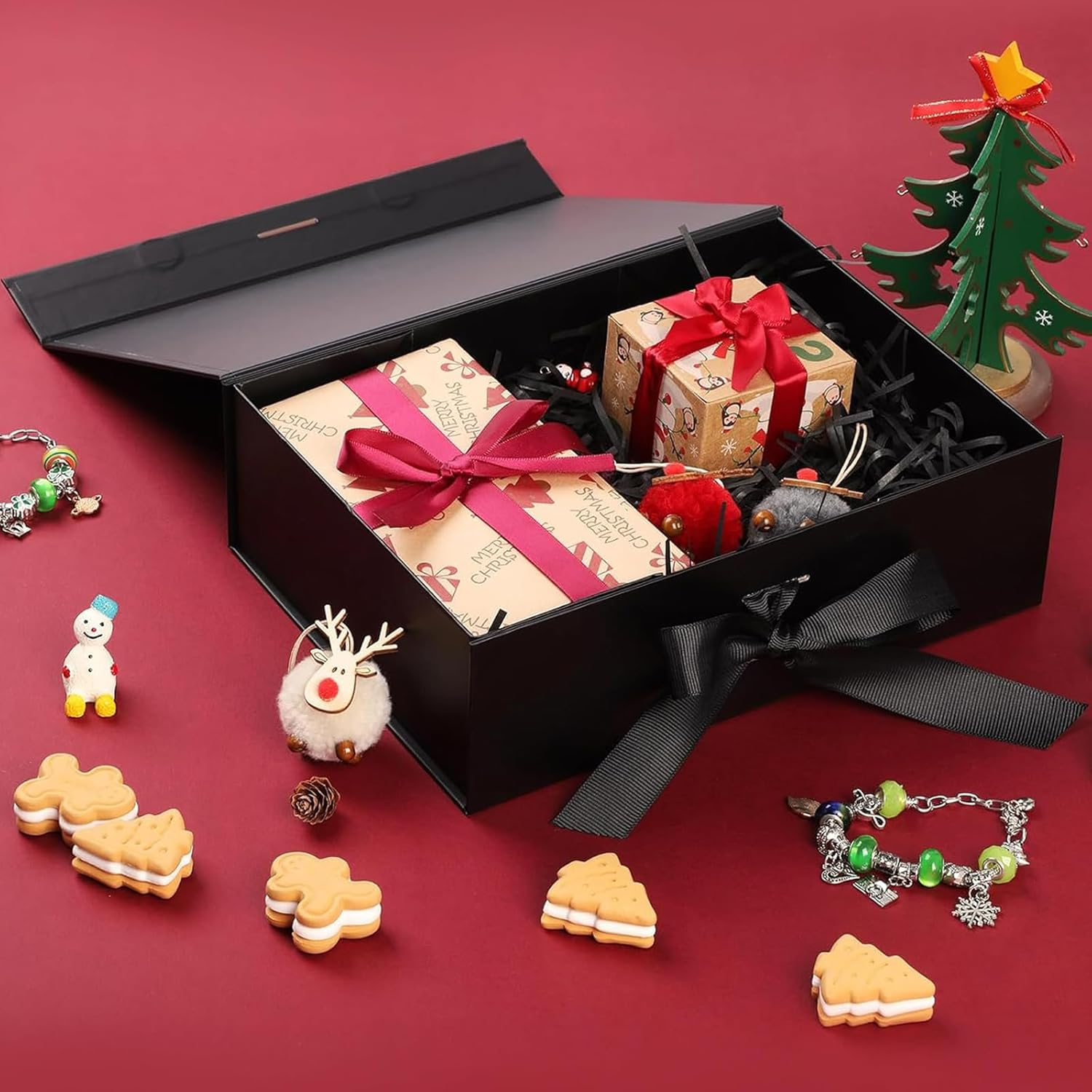 Tuoyi Gift Box with Lid for Presents 12.2X10.2X3.9 Inches with Ribbon for Wrapping Gifts (Black) image number 2