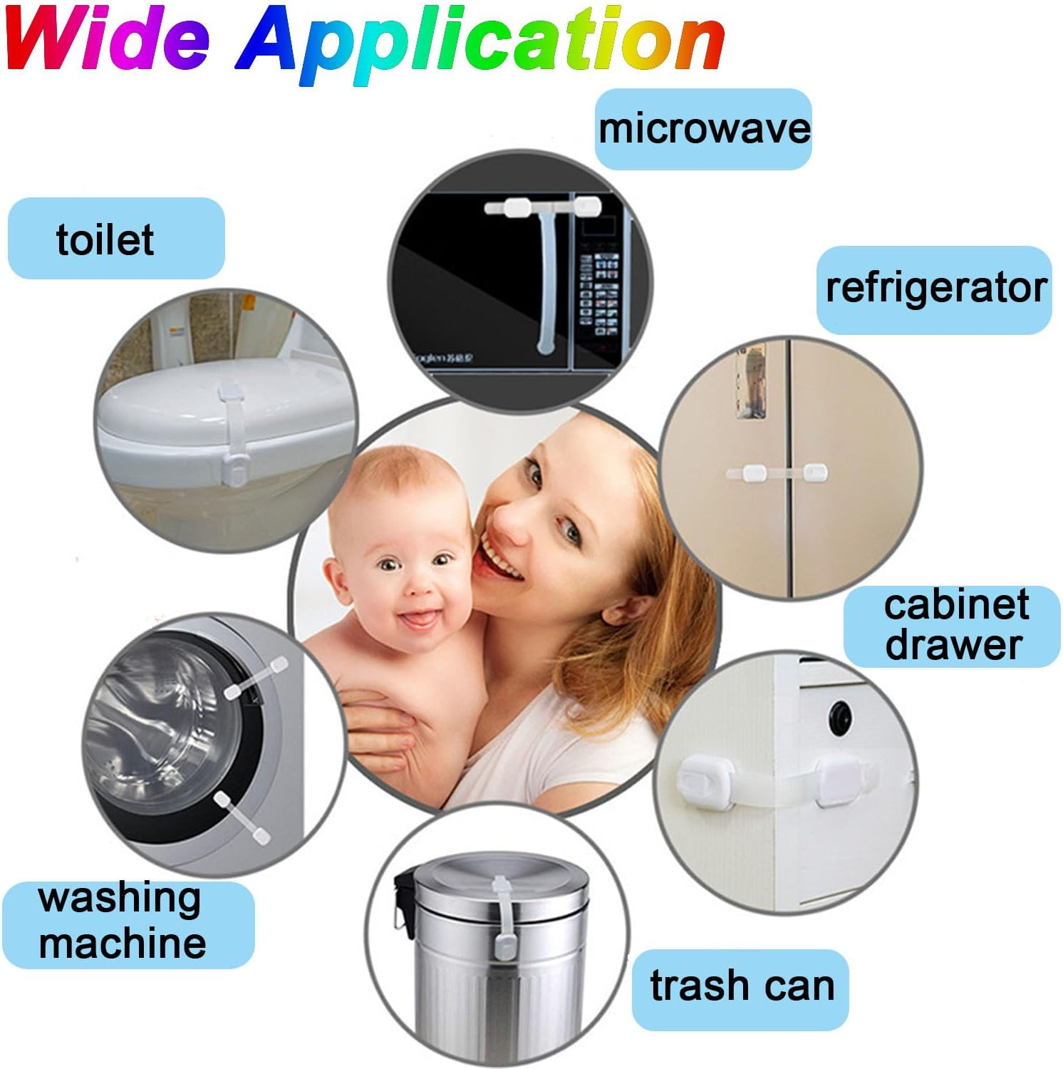 WADY 10 Pack Cabinet Locks Baby Proofing, Child Safety Drawer Locks, One Click Baby Proof Adjustable Baby Safety Locks Multi-Purpose Use for Cabinets, Cupboards, Toilets, Fridge, Oven, Bins (White)