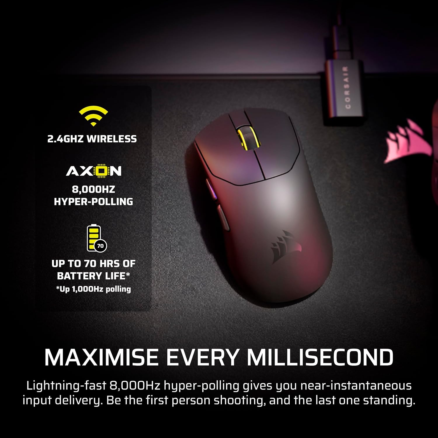 CORSAIR Sabre V2 PRO Ultralight FPS Wireless Gaming Mouse &ndash; 33,000 DPI, 36G Weight, 8,000Hz Hyper-Polling, Mechanical Switches, up to 70-Hour Wireless Battery Life &ndash; Black image number 4