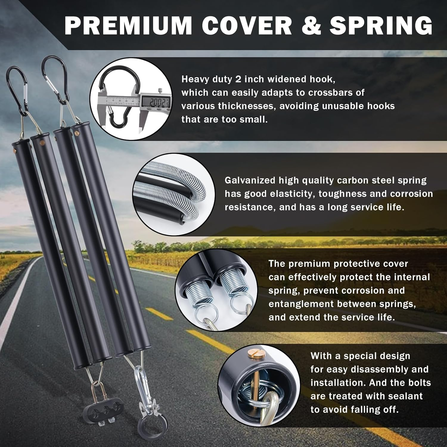 Cheemuii 2PCS 16" Double Tender Spring Kits with 3In1 Hose Holder and 3-Hole Clamp Heavy Duty Trailer Dual Tender Spring for Semi Truck Air Lines Kit with 2 Style Air Line Holders - 16In Single image number 5