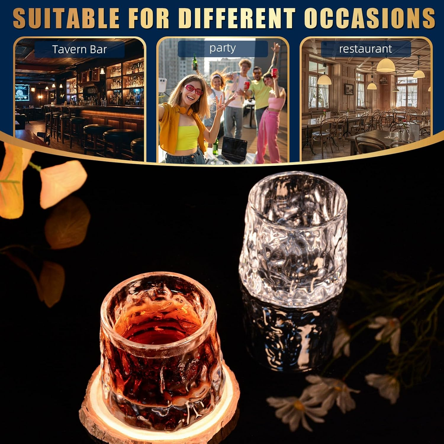 Whiskey Glasses Set of 4, Whiskey Glass Gift Set for Men, 5.5 Oz Old Fashioned Crystal Bourbon Glass Rocks Glass Cocktail Tumbler Glasses Set image number 6