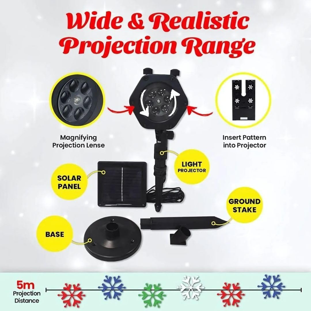 SAS Solar-Powered Snowflake Festive Rotating Projector Lights, Multicolour Changing Led - Outdoor Holiday Decoration image number 2