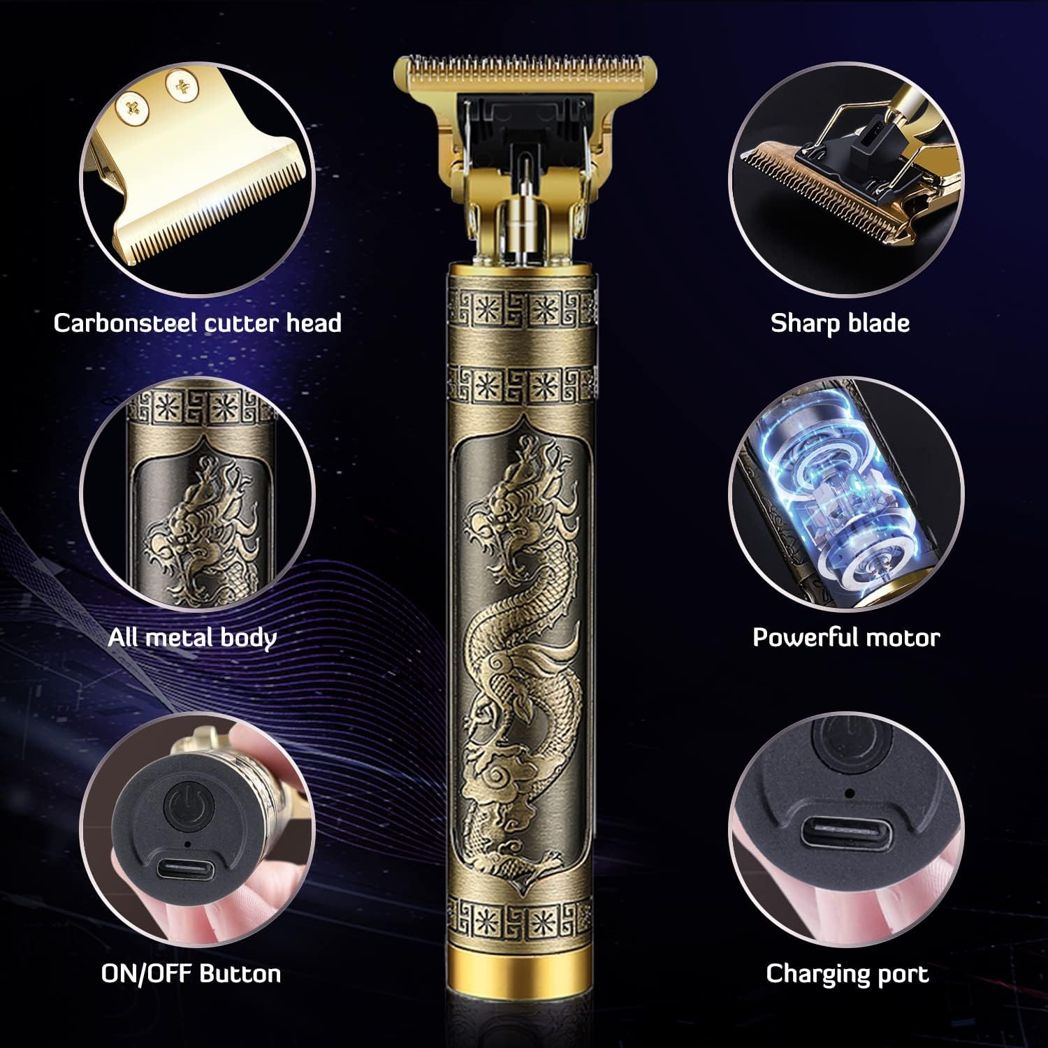 PXLISIE Hair Clippers for Men, Professional Hair Trimmer T Blade Trimmer Zero Gapped Trimmer, Cordless Rechargeable Beard Trimmer Shaver Hair Cutting Kit with Guide Combs (Gold)