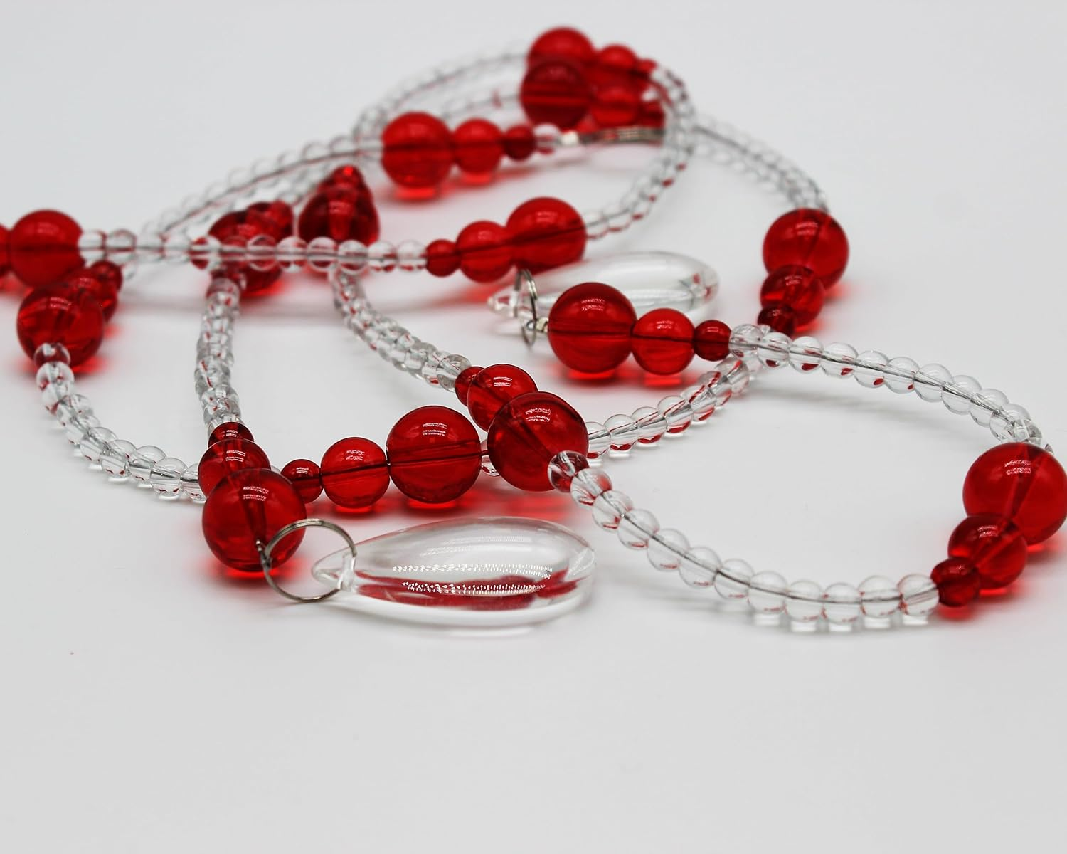 Rekelola Hanging Glass Door Beads Beaded Curtains Valance Self-Adhesive for Doorways Crystals Stran Arched Windows, Clear Crystal Room Bead Partition Curtain Frame Closets 7 Red (Zl-202304-Red) - Blue image number 2