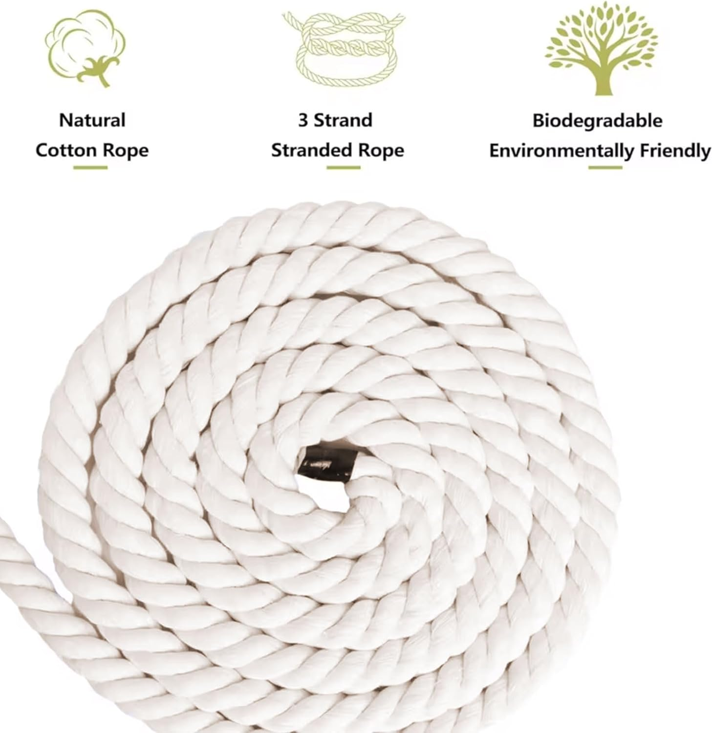 MYTOAU Natural Cotton Rope 0.39 Inch X 53FT, 3 Strand Twisted Cotton Cord, Unbleached Cotton Cord Macrame Rope for Crafts, Sporting, Decorating, Railings, Home Decor and Etc (White) image number 3