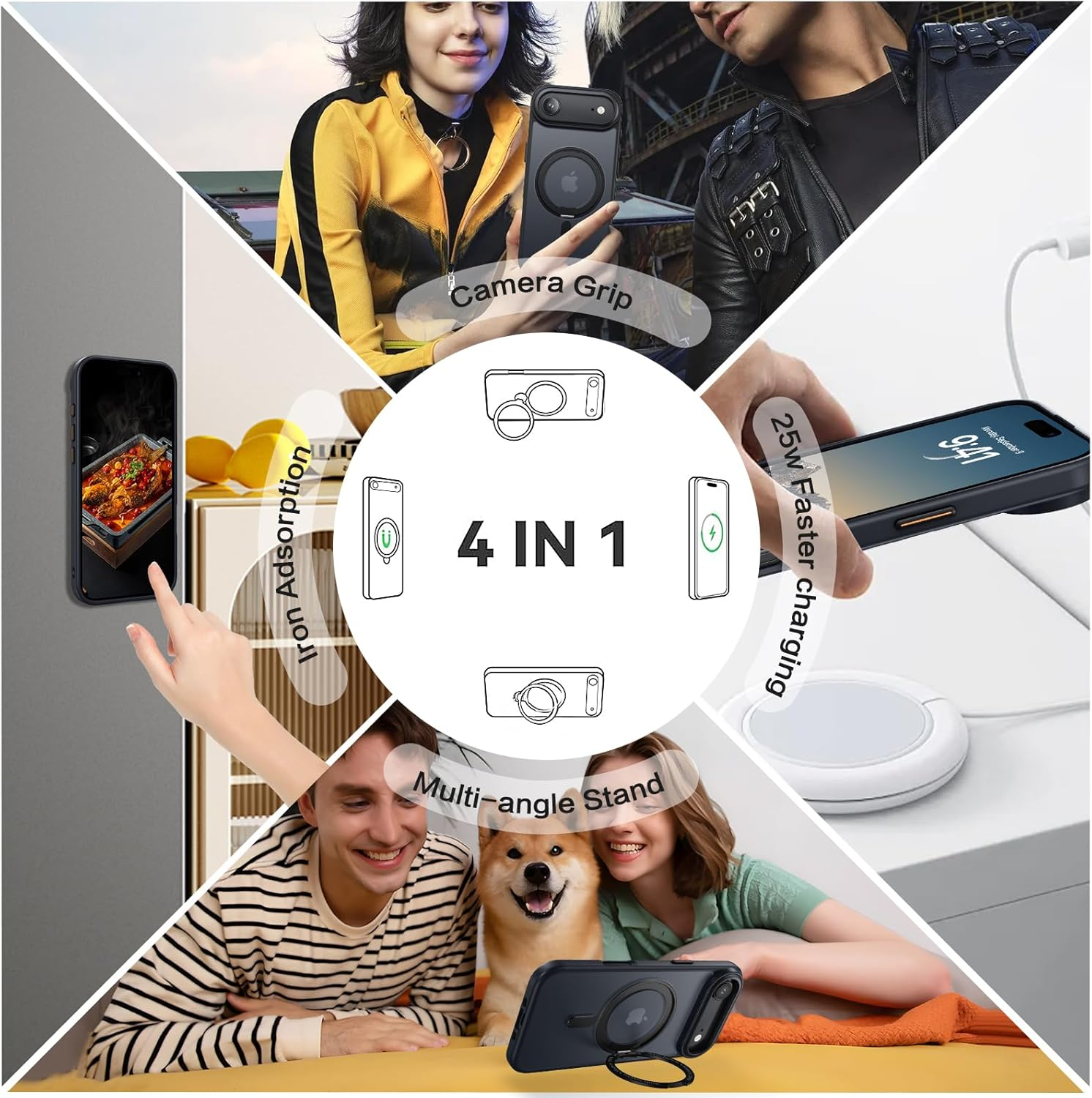 YINLAI for Iphone Air Case 6.5-Inch, Magnetic Compatible with Magsafe, with 360&deg; Rotatable Ring Stand, Anti-Fingerprint Skin-Friendly, Shockproof Full-Body Protective Iphone Air Case, Black image number 3