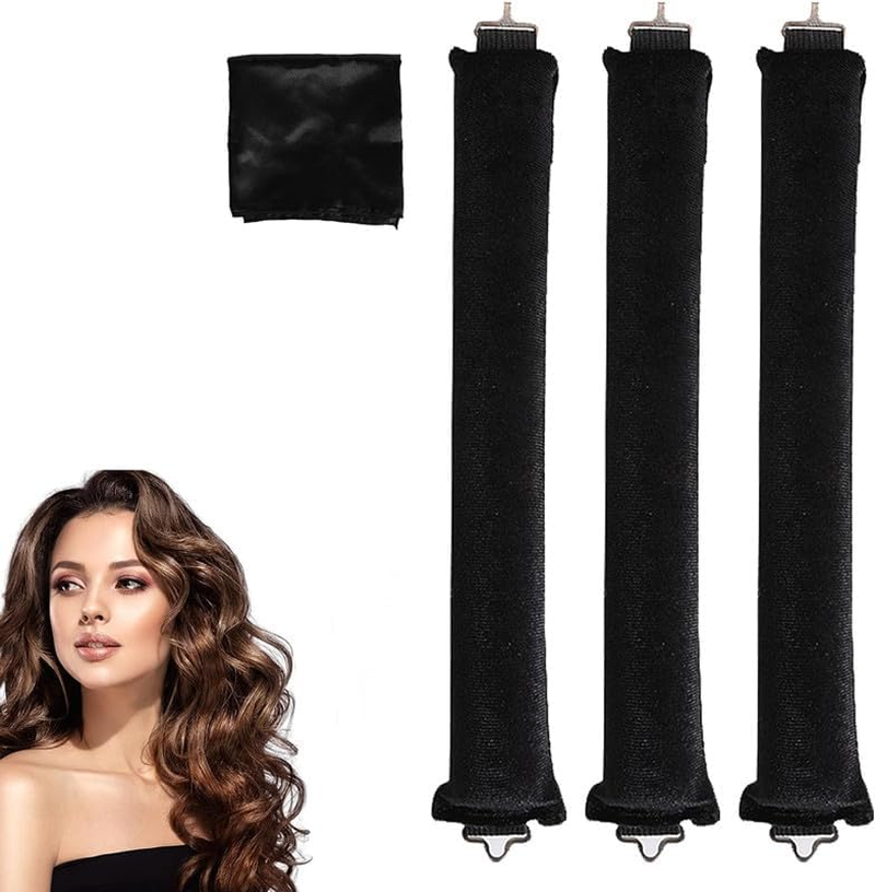 No Hot Rollers Overnight Blowout,3Pcs Heatless Hair Curler Rods,Velvet Heatless Curling No Heat Hair Curlers Overnight Curls Blowout Rod,Heatless Curling Rods Velvet Blowout Rods Flexi Rods with Turban