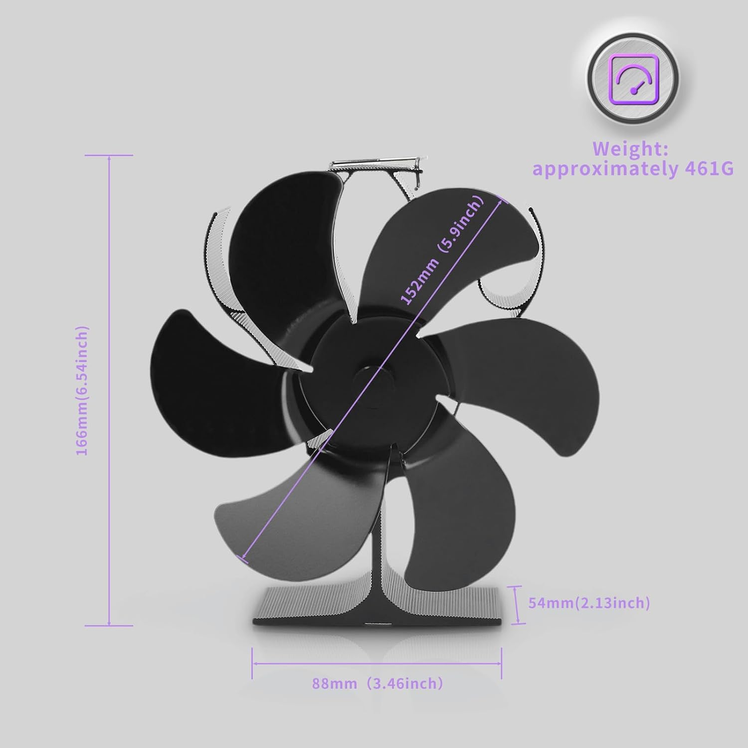 6 Blades Fireplace Fan, Aluminum Alloy Diameter 152Mm Heat Powered Stove Fan, Silent High Temperature Heat Operated Fireplace Fan for Wood Fireplace image number 1