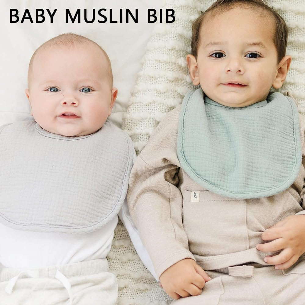 10-Pack Muslin Baby Bibs &ndash; Soft Cotton Bandana Drool Bibs for Unisex Newborns, Infants & Toddlers, Adjustable Absorbent Bib Set for Teething & Drooling (Solid Colors)