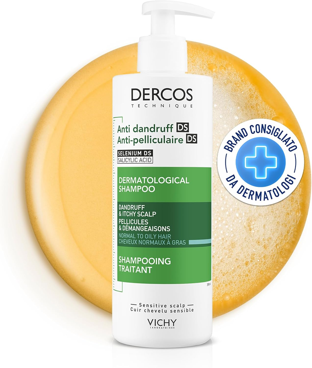 Vichy Dercos Anti-Dandruff Shampoo for Normal to Oily Hair 390Ml, DS Dermatological Shampoo for Sensitive Scalp, Dandruff & Itchy Scalp, Helps Maintain Microbiome & Eliminates Dandruff, Selenium + Salicylic Acid image number 4