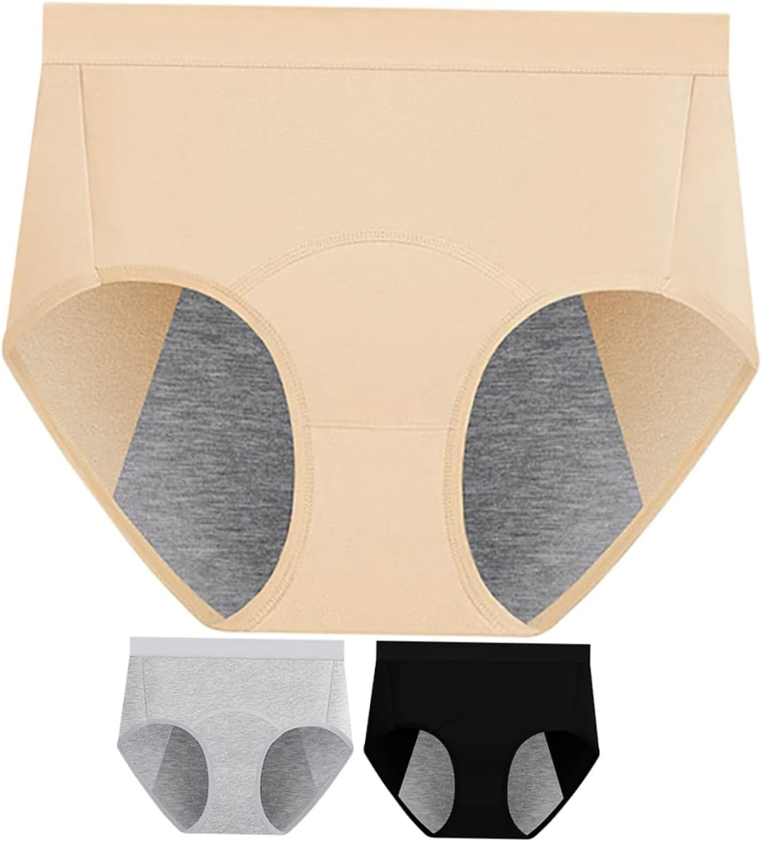 3Pcs Women'S High Waist Cotton Panties Leak Sanitary Underwear for Menstrual Comfort Breathable and Comfortable for Postpartum image number 2