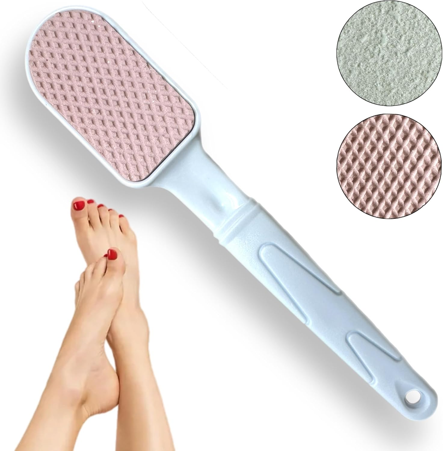 Double-Sided Foot Pumice Stone & File with Handle - Heel Scraper Scrubber Cracked Feet Instant Exfoliating Buffer Dead Skin Remover &ndash; Feet Pedicure Skin Softener Sole Smoother image number 3