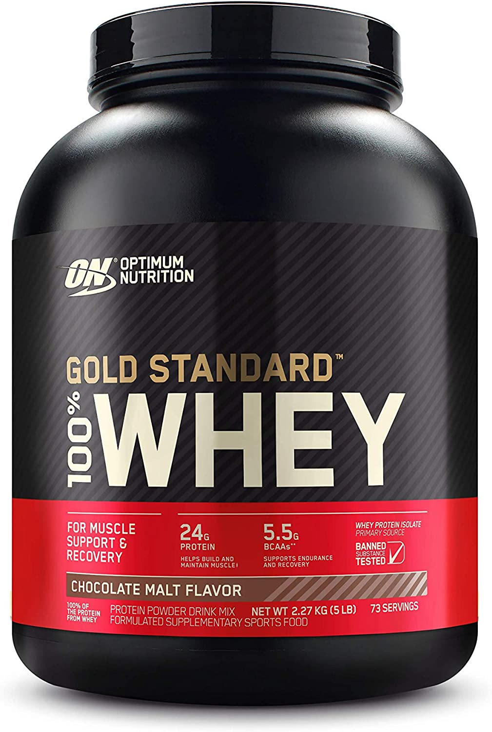 OPTIMUM NUTRITION Gold Standard 100% Whey Protein Powder, Chocolate Malt, 2.27Kg - [2024/2025 Plastic Neck Band Packaging May Vary]