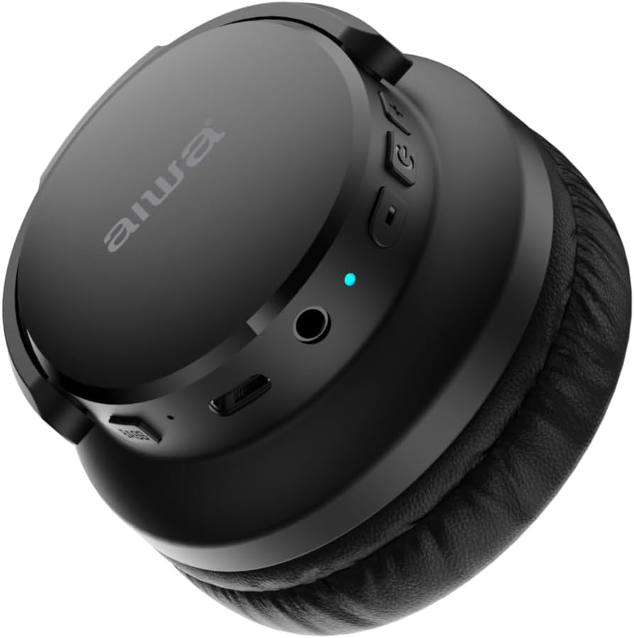 Aiwa Over-Ear Bluetooth Headphones with Cable, Aeroplane Adaptor, Black AWH2H-BLK image number 4