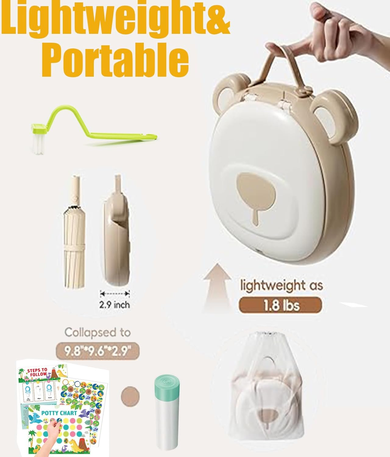 Potty Training Toilet,Foldable Car Potty for Toddler, Portable Toilet Seat for Kids with Toilet Liners, Toilet - Learning Sticker Chart, Toilet - Learning Chart, Disposable Bag, Portable Toilet Seat for Toddler Travel, Camping and Outdoor Use (Khaki) image number 3