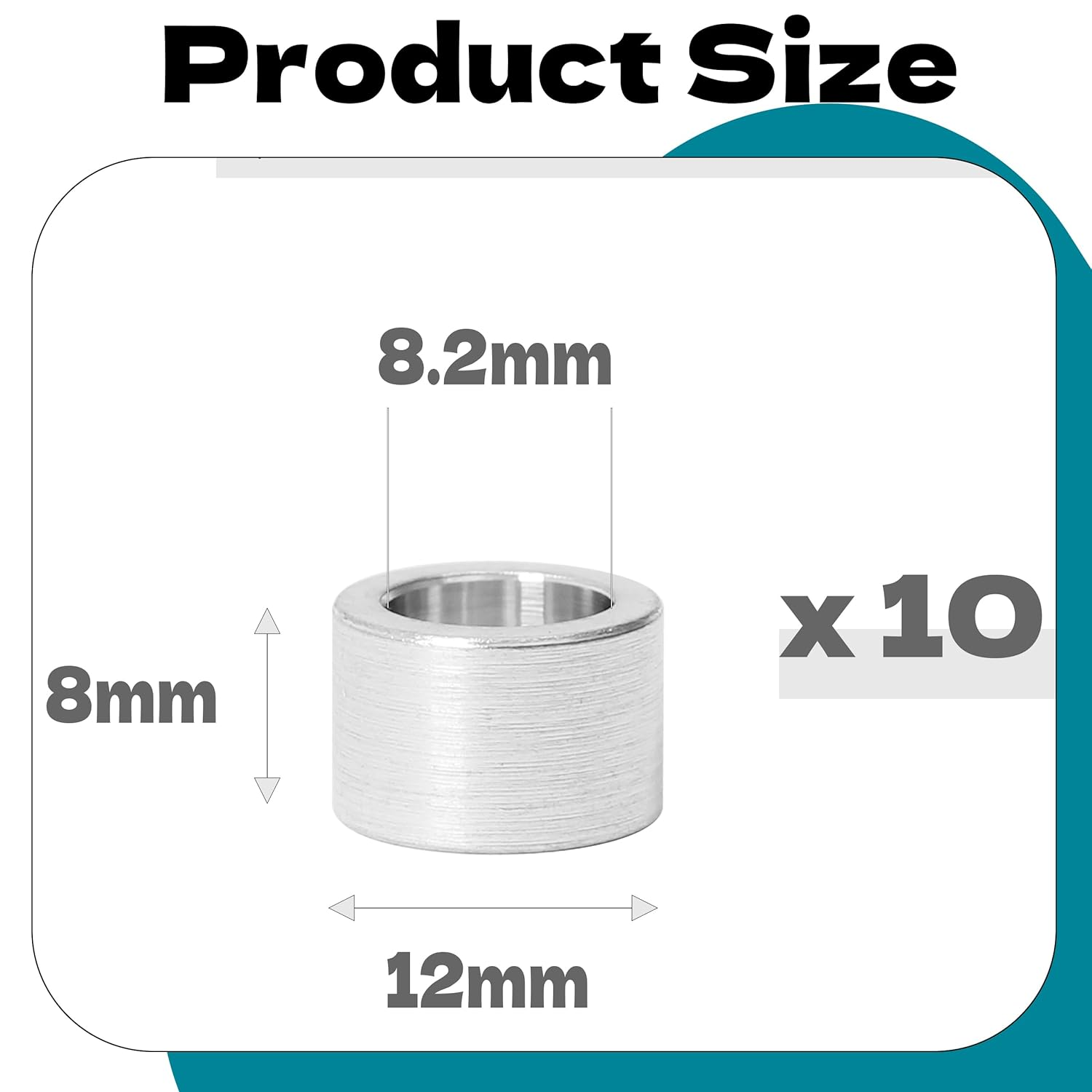 Zhooooonglf 10Pcs M8 Aluminum Spacers, Metal Spacer Aluminum round 8.2Mm ID X 12Mm OD X8Mm L Thickness Screw Standoff for M8 Screw Bolts Silver image number 1