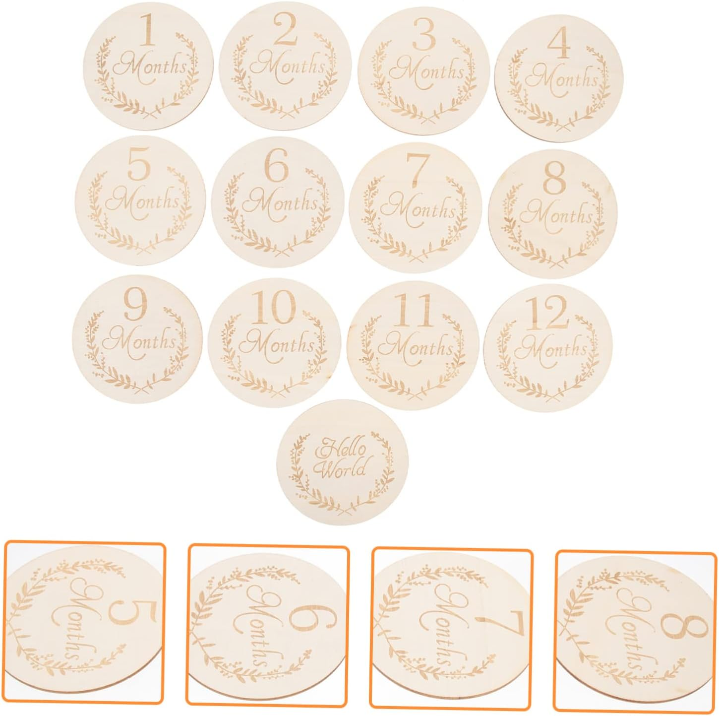 Homoyoyo 13Pcs Baby Milestone Wooden Slices Monthly Cards Natural Wood Photo Props for Newborns and Infants 100Mm Yang Wood round Discs for Monthly Commemorative Photoshoot image number 6