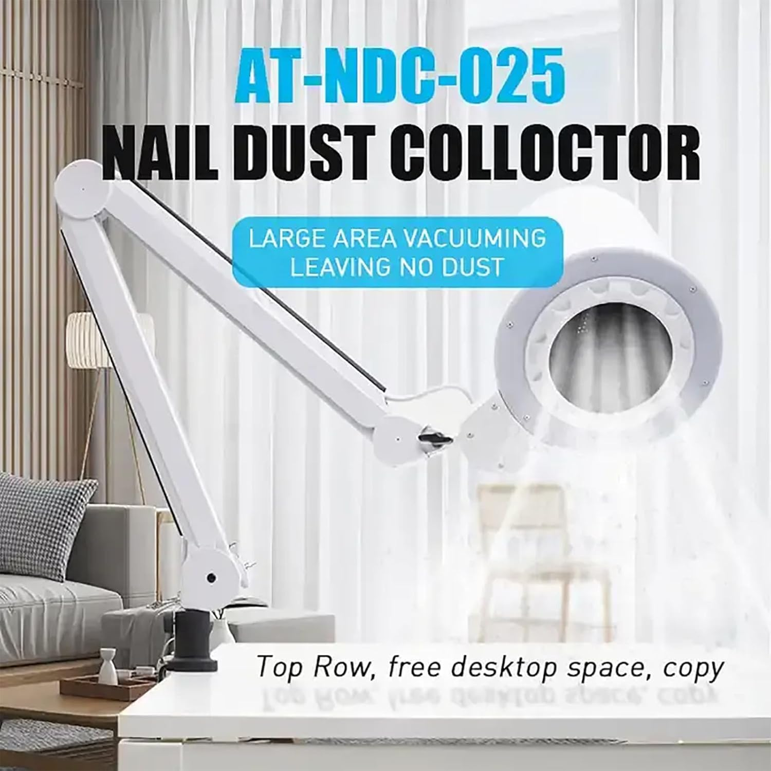Nail Dust Collector with Lamp, Professional Nail Vacuum Cleaner with 180&deg; Flexible Angle and 4300Rpm/Min Speed, Adjustable 3 Levels Brightness and Infinitely Adjustable Suction Power, for Salon image number 3