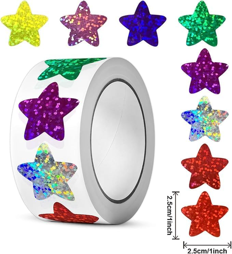1000PCS Multicolor Star Stickers, Sparkly Foil Small Star Stickers, Motivational Stickers 1" Diameter for Kids Reward, Arts and Crafts and Homeschool Teacher Supplies Planner and School Classroom - Gold image number 7