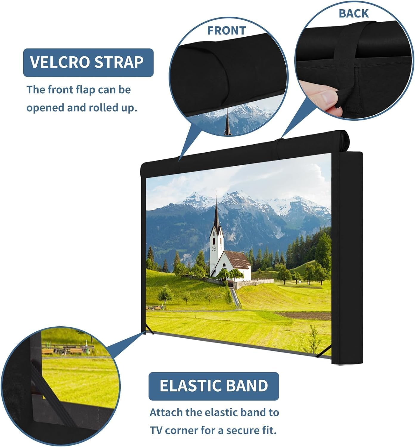 EZONEDEAL Outdoor TV Cover Heavy Duty Oxford Waterproof Dustproof anti UV Durable Patio outside Television Cover TV Screen Full Protector Covers-Black (Black 55-58 Inch) image number 6