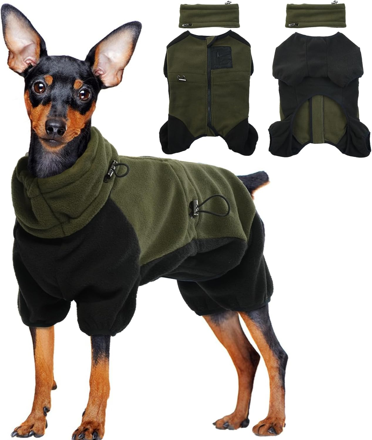 Dog Fleece Coat, Winter Comfy Pullover Dog Pjs Onesie Warm Coats & Jackets with Legs Full Coverage Dog Cold Weather Clothes Cozy with Zipper Closure Indoor & Outdoor Wear(Beige, XL)