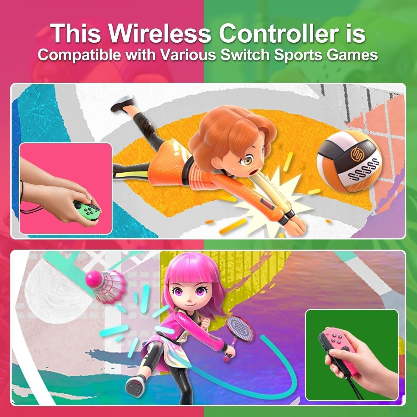 Joy Cons for Switch Controllers, Wireless Replacement for Switch Joycons, Left and Right Controllers Support Sports Dual Vibration,Wake-Up,Motion Control (Green and Pink) image number 2