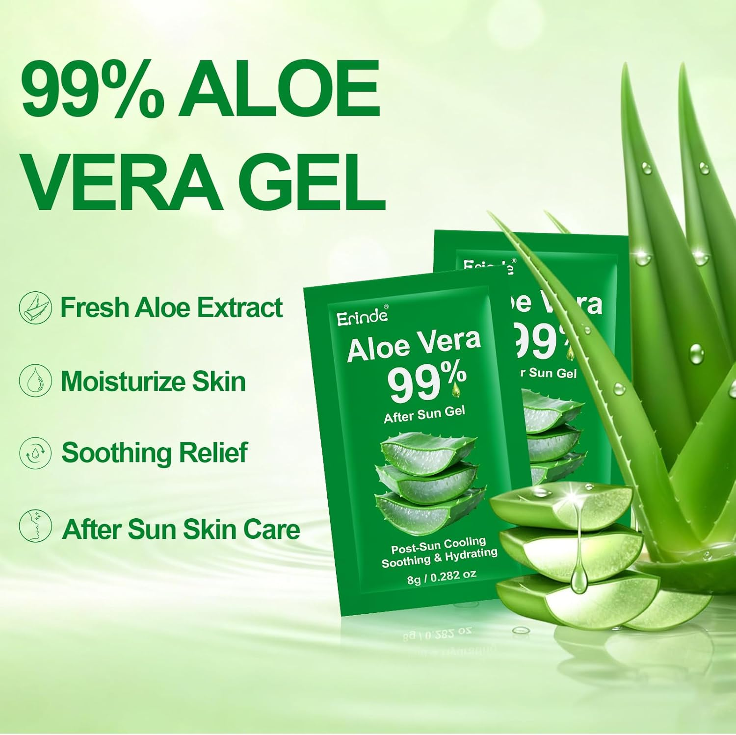 Erinde Aloe Vera Gel | 99% Pure Natural Aloe Gel for Moisturizing Face Skin & Hair Care,Durable Moisturizing Hydrating Soothing, Non-Sticky 30 PC Travel Size, after Sun Soothing Care image number 5