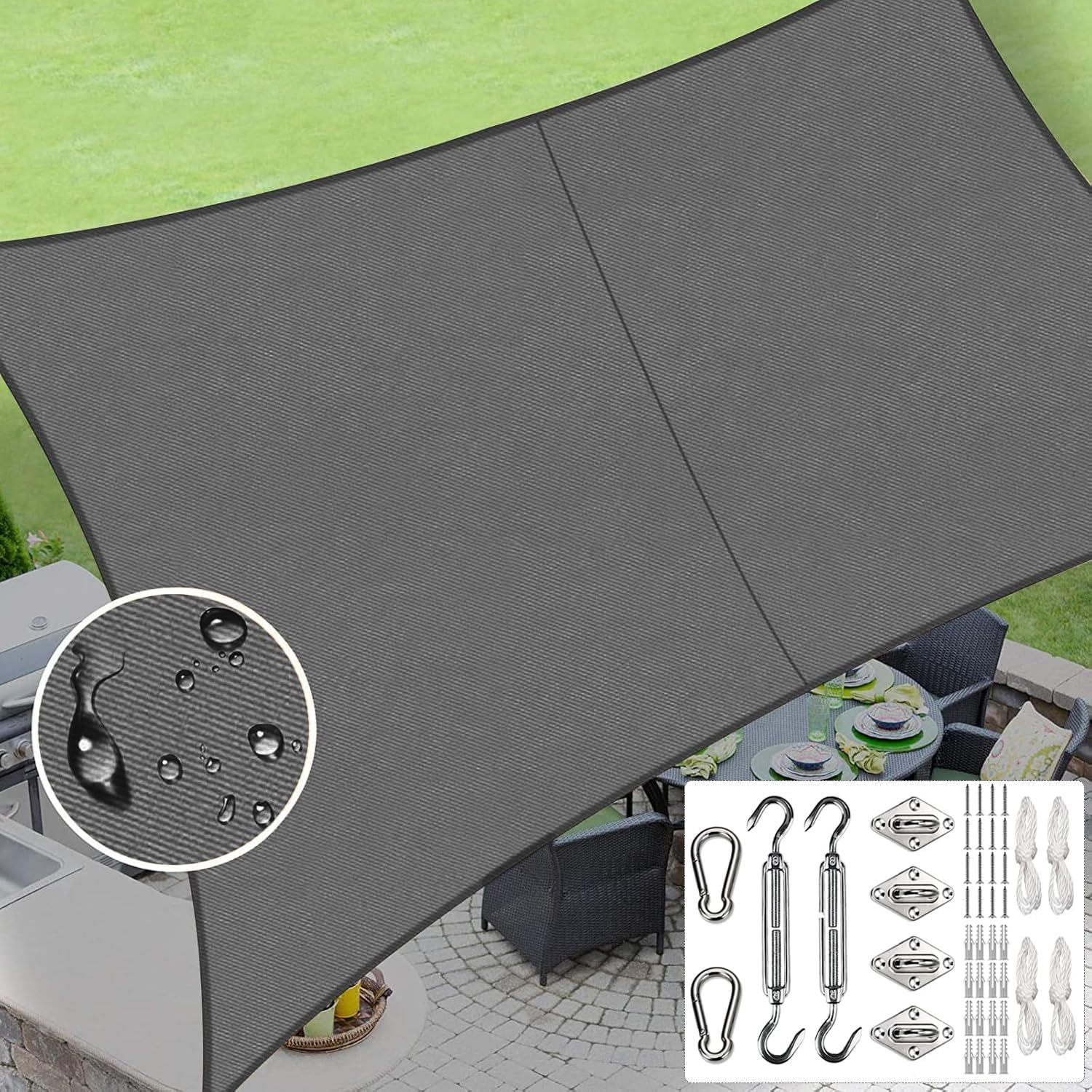 Waterproof Sun Shade Sail 4 X 5M Rectangle 95% UV Block Sunshade with Hardware Kit for Backyard Yard Deck Patio Lawn Garden Outdoor Activities and Facility, Pergola Canopy Awning Shelter (Beige)