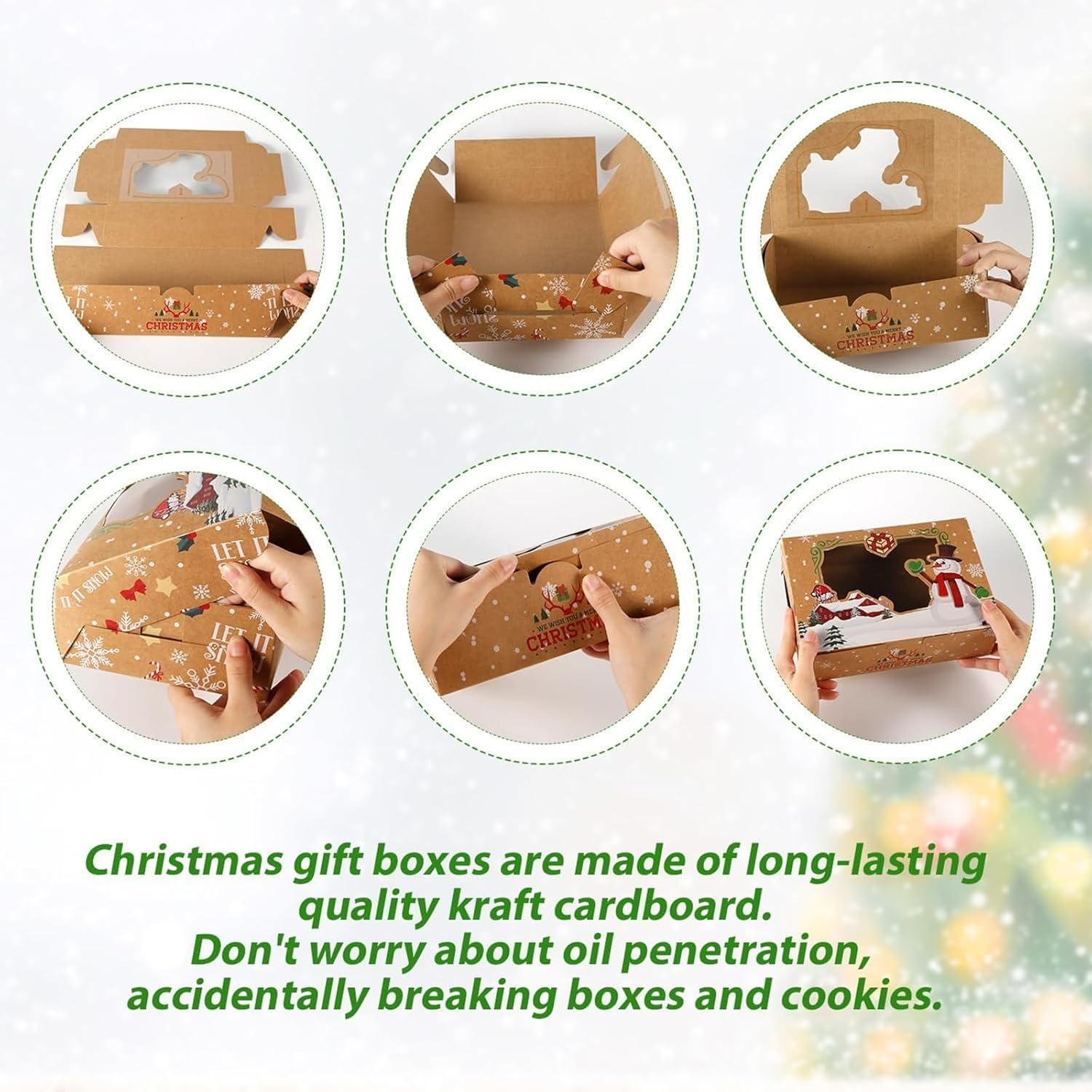 12 Pack Christmas Cookie Boxes with Window, Bakery Christmas Treat Boxes for Gift Giving, Pastry Candy Party Favors Christmas Kraft Gift Boxes with Ribbons and DIY Gift Tags image number 6