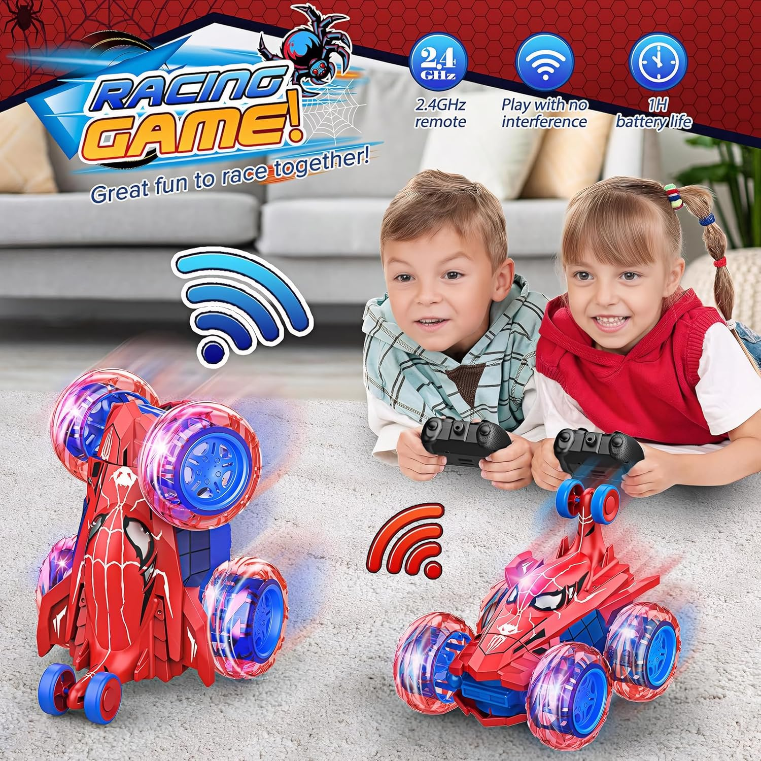 Spider Remote Control Stunt Car, 360&deg; Rotating 4WD Off-Road Double Sided RC Car with Cool Light for Kids Boys Girls Birthday Gift Age 3 4 5 6 7 8