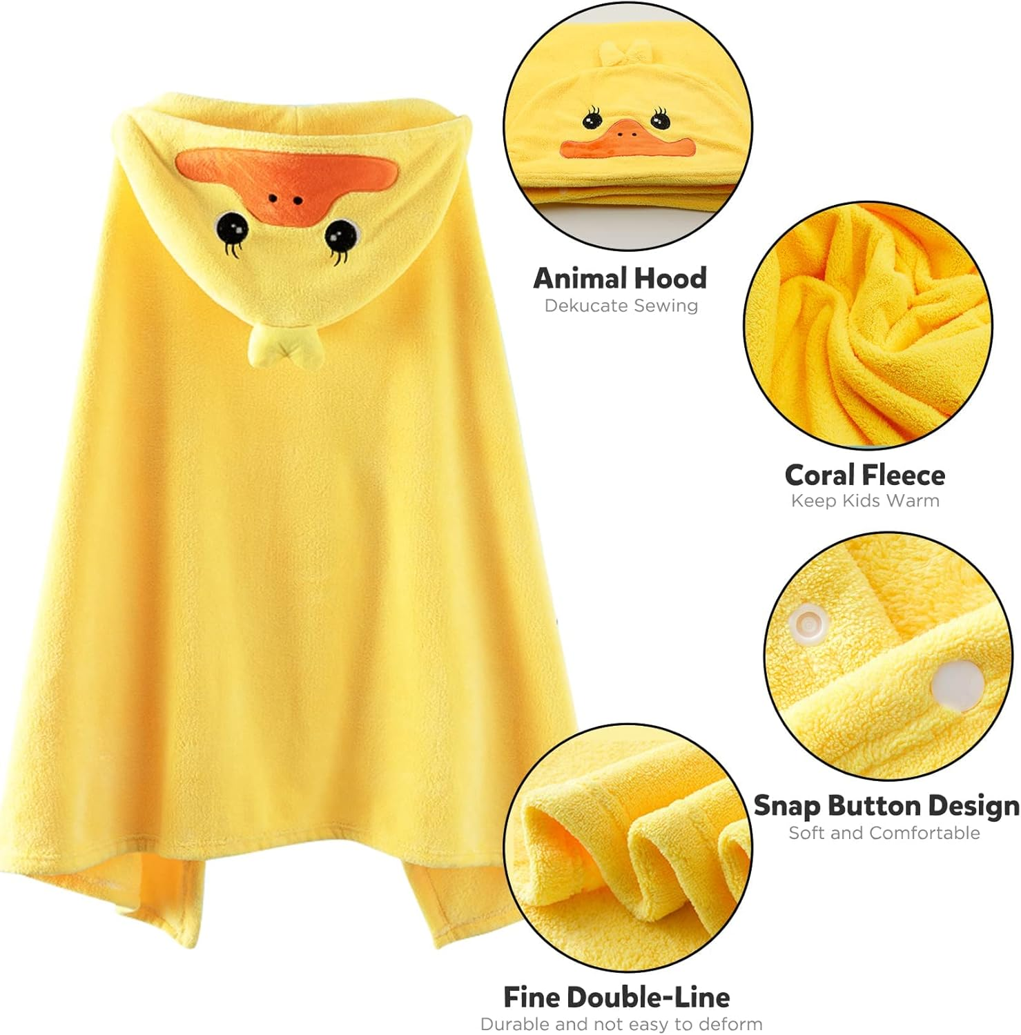 Bath Towel Ultra Soft Hooded Towel Highly Absorbent Bathrobe Blanket Shower Gifts- 27.5" X 55" (Yellow) image number 2