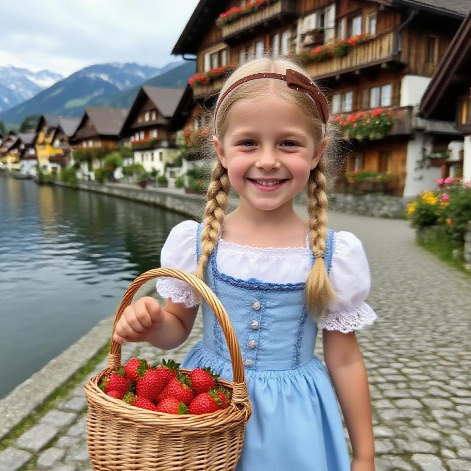 Bumlofa Set of 4 Fabric Bow Headbands, Rhinestone Decor & Texture Design for Headbands, Girls, Matching Hair Accessories for Parties & Everyday Looks, Elegant Headband image number 5