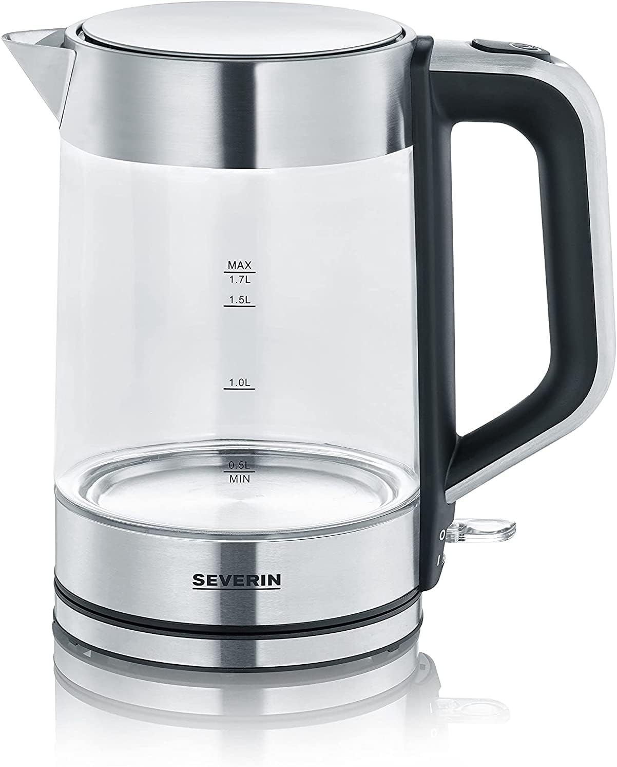 SEVERIN Glass Kettle with 1.7 L XXL Capacity, Powerful and Compact Kettle in High-Quality Design, Electric Kettle with Limescale Filter, 2200 Watt, Glass/Stainless Steel, WK 3420 image number 3